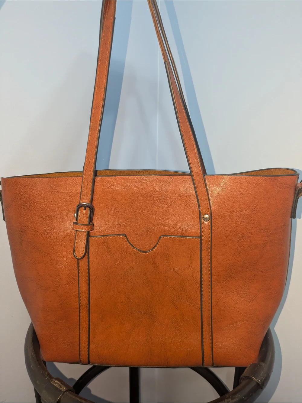 Classic Brown Leather-Look Tote Bag